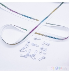 ENDLOS REIßVERSCHLUSS  2m  + 5 Zipper -Regenbogen Farbverlauf ( weiß)